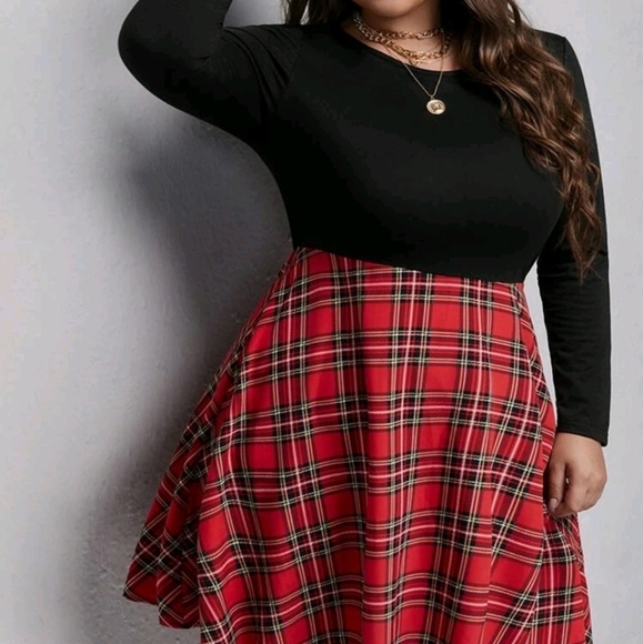 SHEIN Women's Tartan Plaid Panal Dress NWT - Picture 2 of 12